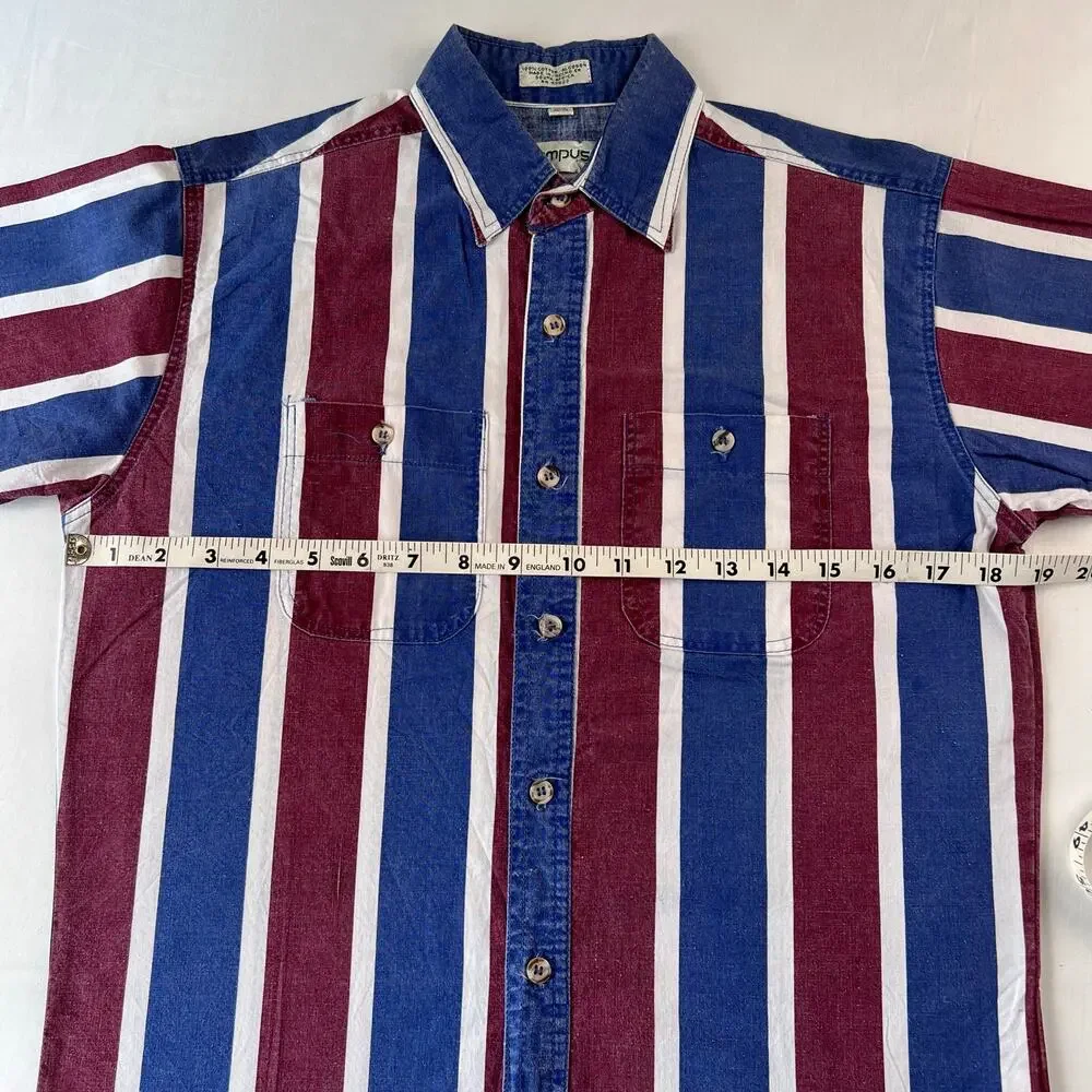 Campus Vintage Western Shirt Boys Size Large 14-16 Red White Blue Button Down